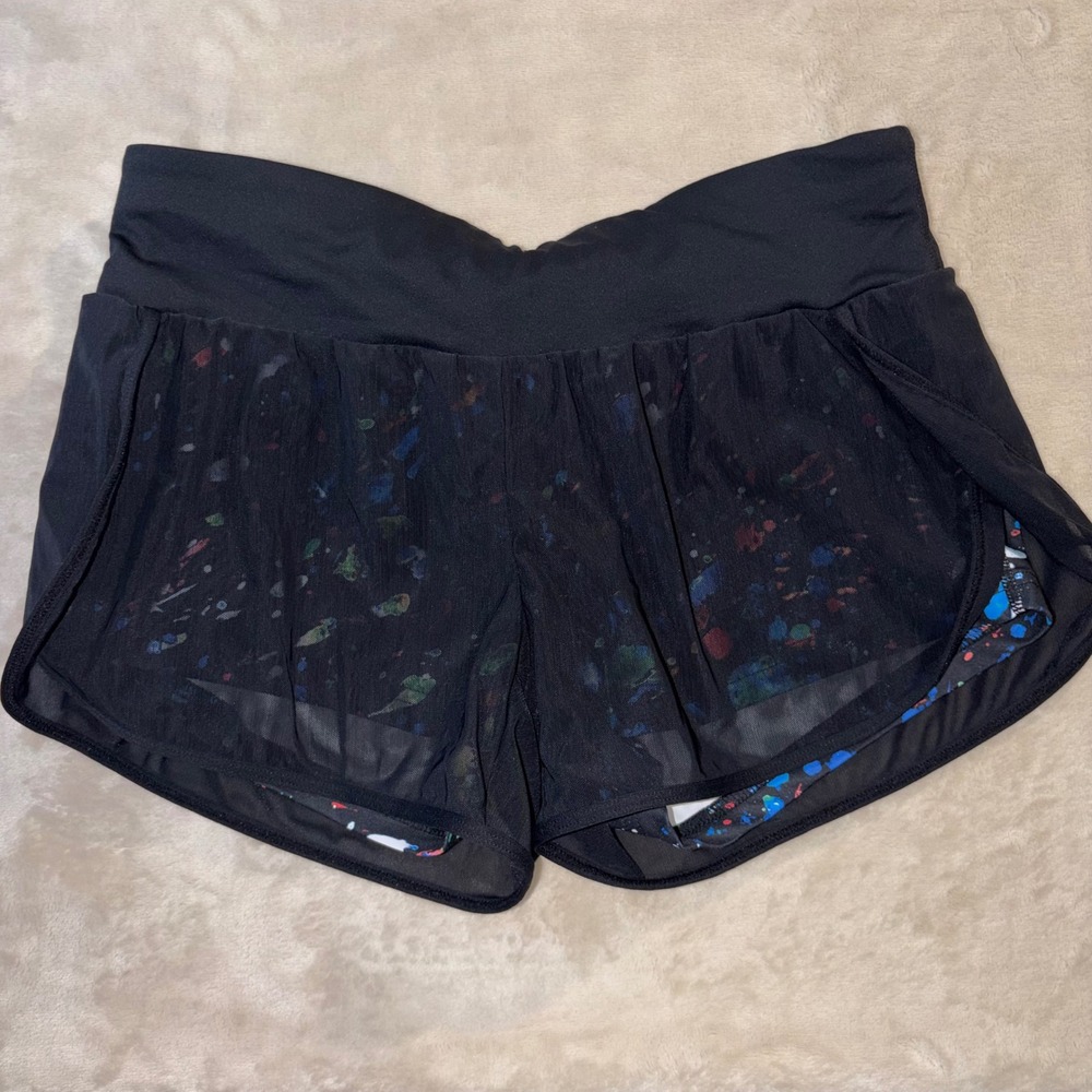 Fabletics Womens Black Mesh Paint Splatter 2-in-1‎ Running Shorts XS SO1720505